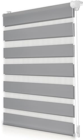Vkele Doppelrollo Klemmfix ohne Bohren, Grau 70x200cm(BxH), Duo Rollo Zebrarollo Fensterrollo für Fenster und Tür, Lichtdurchlässig Verdunkelnd, Seitenzugrollo Sonnenschutz Sichtschutz