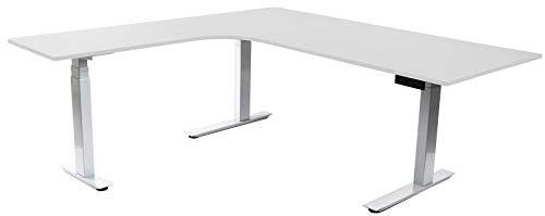 HORI Eck-Schreibtisch PC Computertisch oder als Arbeitstisch mit elektrisch höhenverstellbarem Tischgestell - Maße: 150 x 150 x 74 cm - bis 120 kg - Weißes Eck-Tischgestell mit weißer Platte