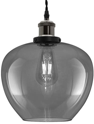 Modern Vintage Glass Globe Pendant Light Smoked Grey Shade with Black Nickel Chrome Ceiling Lamp Holder M0229