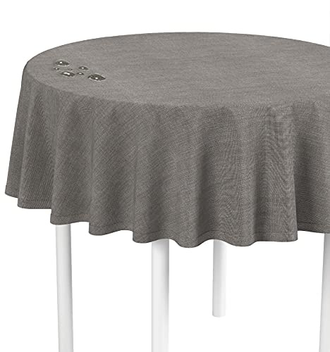 LILENO HOME Tischdecke rund abwaschbar [160 cm rund] in Grau - Gesäumte Polypropylen Gewebe Tischdecke wasserdicht mit Fleckschutz