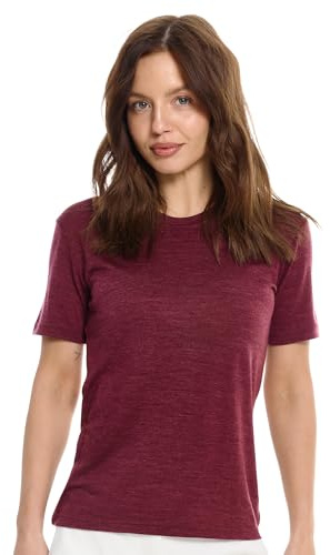 Merino.tech T-Shirt Merinos - sous Vetement Merinos Femme 100% Laine Mérinos pour Femme (Small, Burgundy Wine Crewneck)