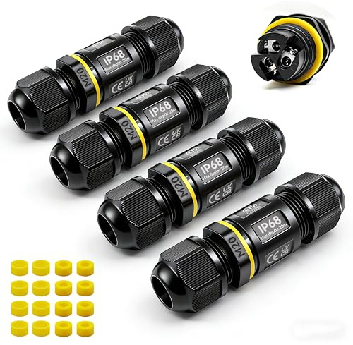 HUYU 4PCS IP68 Waterproof Electrical Cable Connector Outdoor Junction Box | IP68 full waterproof & dustproof sealed housing, UV-resistant, fire retardant, anti-corrosion for long outdoor service life