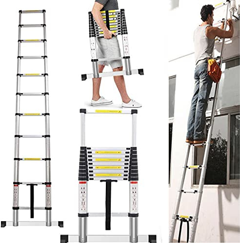 4,4M Échelle Télescopique Pliante, Échelle Escabeau Télescopique en Aluminium, 92 cm à 4,40 m, 15 Echelons, Échelle Polyvalente avec mécanisme de Verrouillage à Ressort pour Maison, Grenier, Jardin