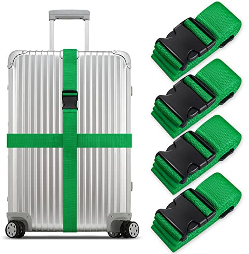 Koffergurt Set, gepäckband, kofferbänder, koffergurte Personalisierte Identifikation Verstellbare Rutschfestes Reisezube (GrasGrün, 4 Stück Set)