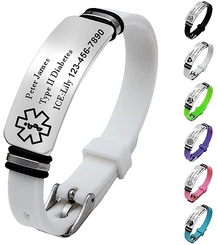 Skartam Braccialetti di allerta medica personalizzati per donne e uomini, braccialetto in silicone con identificazione di emergenza sportiva personalizzata con testo logo immagine incisione gratuita
