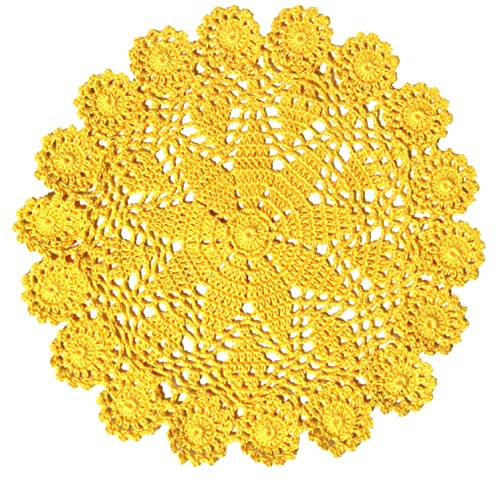 BIBITIME Lace Placemats Kitchen Dinner Table Doilies Dishes Bowl Knife Fork Mats Handmade Crochet Knitted (Style05-Yellow,9.8 in to 11.8 in, 1)
