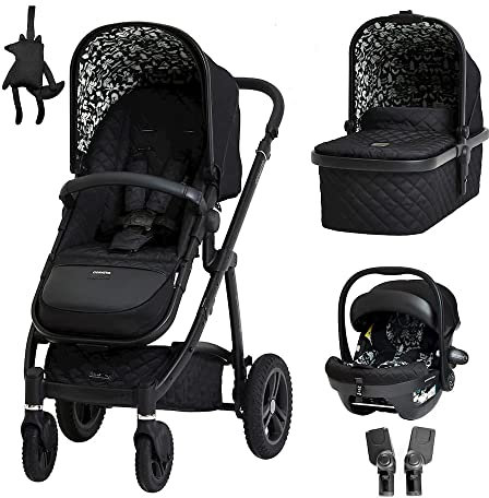 Cosatto 3 in 1 Travel System, Wow 2 - Birth to 25kg, Compact Fold & Lightweight, Inc Carrycot, Seat Unit, ADAC Tested iSize Car Seat, Adapters & Raincover (Black Silhouette)