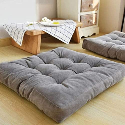 CAZARU Stuhlkissen aus Baumwolle für Kinder im Freien, großes quadratisches Meditationskissen, Dickes, getuftetes Tatami-Bodenkissen, einfarbiges Cord-Sitzkissen, Bodenkissen-D 55 * 55 cm