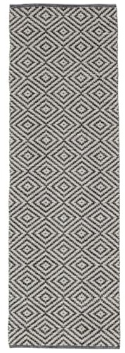 RugVista Solveig, Teppich, Kelim Modern, 80 x 250 cm, Rechteckig, Mittlerer Stapel, Wohnzimmer, Schlafzimmer, Diele, Nur chemische Reinigung, Care & Fair Zertifiziert, Schwarz/Weiß