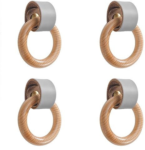Ledergriffe für Möbel 4 Stück Griff Möbelknöpfe Leder Schubladenknöpfe Schrankgriffe Türgriffe für Kleiderschrank Küchenschränke Kommode,mit Schrauben (Light grey)