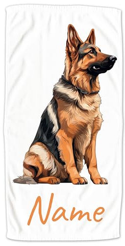 GRAZDesign Handtuch mit Hund und Namen personalisiert, Deutscher Schäferhund auf Duschtuch, Badetuch in Zwei Größen - 100x50cm
