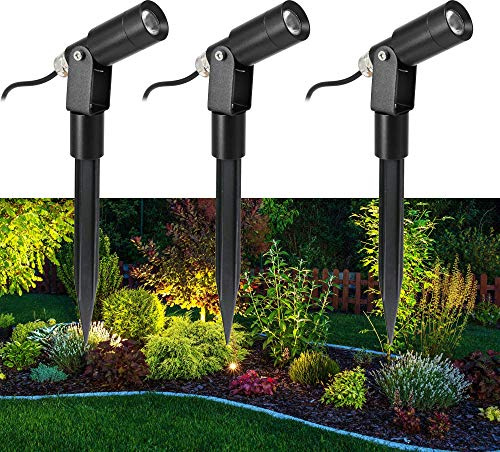 VBLED© 3er-Set Gartenstrahler Gartenleuchte Aluminium mit Netzteil 3000K Warmweiß IP67 12V 3-Stufendimmer EZDIM 1W-2W-3W
