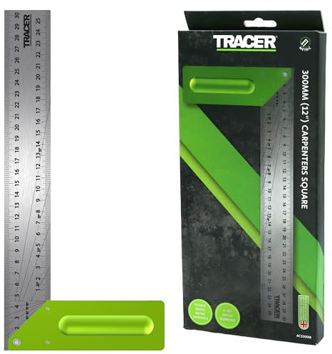 TRACER Carpenters Square 300mm (12 Inch). Carpentry Marking Tool. Try Square with 2 sets of angle lines