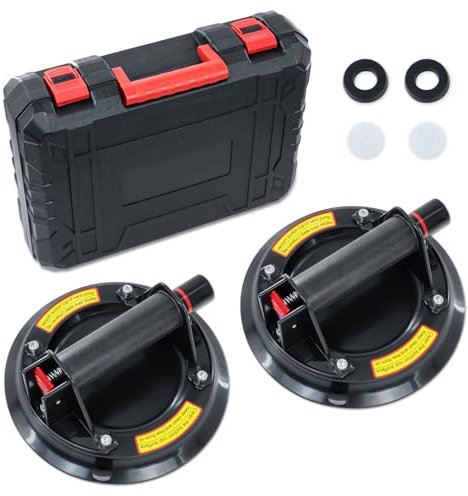 2 Pack 8'' Glass Suckers Lifters,Heavy Duty Glass Suction Cups With Plastic Box,Powerful Industrial Vacuum Tile Suction Lifter for Granite/Tile/Window,Glass Suckers Lifters 200KG/440lbs