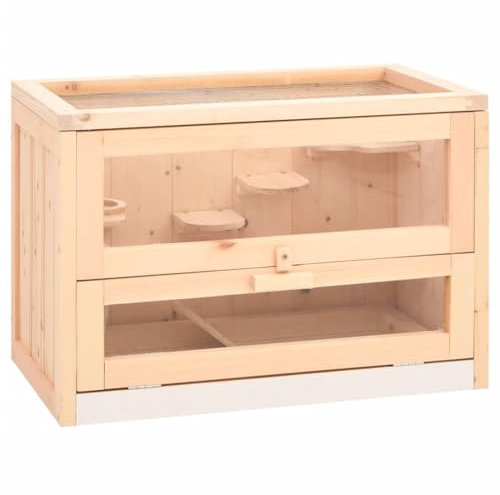 Nagerkäfig, klappbarem Deckel & Sichtfenster, Hamsterkäfig Kleintiervilla Kleintierstall Holzkäfig Nagerstall Mäusekäfig Kleintierstall für Hamster oder Mäuse, 60x35,5x42 cm