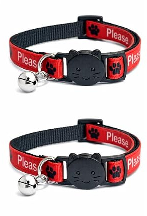 Worded Cat Collars – Please Do Not Feed Me, I Am Microchipped | Safe Quick Release Breakaway Buckle | Zacal Cat Collars (Pack of 2, Red, Please Do Not Feed Me)