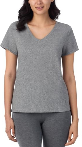 Nautica Womens Sleep Shirt - Lightweight, Breathable Pajama Top - Cotton V-Neck Sleepwear & Loungewear, Heather Grey, Small