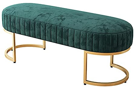 Premium-Samtbank, gepolsterter Sitz, Schuhbank für Eingangsbereich, Schlafzimmer, Bettbank, Wohnzimmer, Fußstütze, Sofa-Hocker mit goldenem Boden, Grün, 80 x 40 x 32 cm