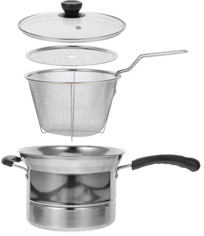 PRETYZOOM 1 Set Edelstahl Fritteuse Küchentopf Dampfgarer Suppentopf Kochtopf Suppentopf Fritteuse Pfannen Brattopf Für Garnelen Kleine Fritteuse Mit Sieb Pommes Frites Korb