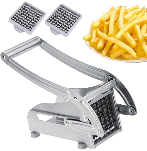 Coupe Frites Manuel, Coupe Frites En Acier Inoxydable Avec 2 Lames De Rechange, Coupe Légumes Antidérapant, Trancheuse De Frites, Coupe Pomme De Terre Frite Pour Légumes, Oignon, Carotte, Fruit