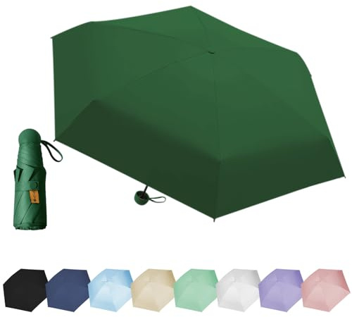 EEPLUYTY Mini Parapluie Parapluie à Six Os, Manuel Compact Résistant Au Vent, Pliant, Ensoleillé, Protection UV, Pratique et Portable (Avec Coque)-Vert Clair