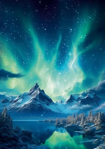 Ulmer Puzzleschmiede - Puzzle a luce polare Notte nordica 1000 pezzi verticale luci settentrionali impressionanti paesaggio nordico