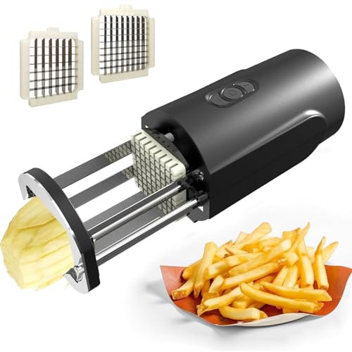 Mcamgiczin Cortador eléctrico de Papas Fritas, Cortador de Papas Fritas de Acero Inoxidable con Cuchillas de 1/2 y 3/8 Pulgadas, Cortador de Papas Fritas