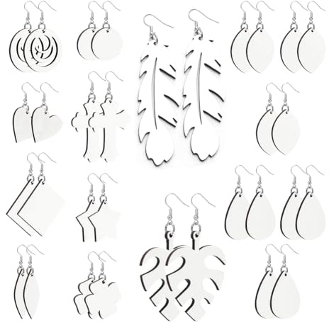 Junterone 32 Pièces Boucles d'oreilles Vierges par Sublimation, Boucles d'oreilles Imprimées par Sublimation, Boucles d'oreilles Forme Larme à Transfert Thermique Non Finies, DIY