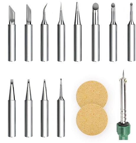 KATIMI 12 Stück 900M-T-K Lötspitzen, Ersatz Lötspitze Set, Lötkolben Spitze mit 2 Reinigungsschwamm, Bleifreie Lötkolben Spitzen Ersatz Lötspitzen Set Kompatibel mit Hakko, Yihua, Atten & Mehr