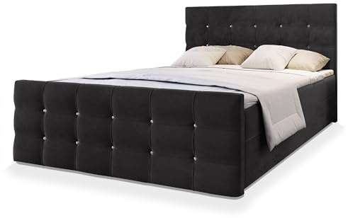 Masseno Boxspringbett Slat 180x200 cm Komplett-Set mit Matratze und Topper, Polsterbett mit Zwei Bettkästen -Schwarz, Cosmic 100