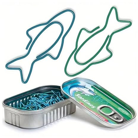 1 Box Sardinenförmige Metall-Büroklammern, niedliche Büroklammern, kreative Lesezeichen-Halter für Zuhause, Schule und Büro, einzigartiger Bürobedarf, lustige Geschenke, Büroklammer-Halter