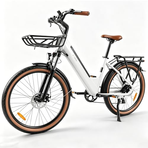 KAISDA E-Bike 26 Zoll Elektrofahrrad, E-Cityrad 250W Motor, 36V 17.4Ah Wechselakku, bis zu 70km, LCD-Display, 7 Speed Ebike for Adults E-CityBike,Weiß