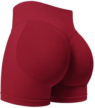 ZAAYO Sportshorts för kvinnor, 9,6 cm osynlig scrunch, rumplyft, gymträning, korta yoga-shorts med hög midja, sömlösa booty biker-shorts, Scharlakansröd, M