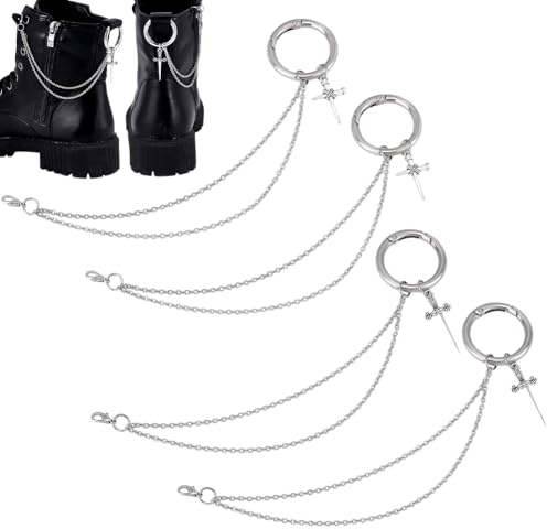 PH PandaHall 4pcs 2 Styles Shoe Chains Cross Shoe Charm Chains Decorative Boot Chains Goth Punk Style Boot Chains for Men Women Shoe Accessories Shoelace Charms with Spring Gate Rings 7.87 Inch