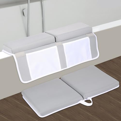 Ensemble coussin de bain et coudière – 3,8 cm d'épaisseur, repose-genoux à séchage rapide avec support de coude pour un bain confortable de bébé, grand repose-genou de baignoire avec organisateur de