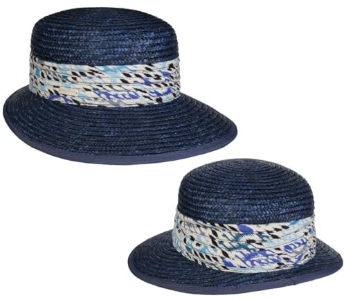 Seeberger Carresca Schute Sonnenhut Sommerhut Damenhut Strohhut Damen - Frühling-Sommer Sommer - One Size dunkelblau