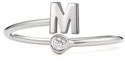 PERIMADE Anillo apilable con inicial personalizada para mujer, anillo abierto ajustable de plata de ley 925 con circonita cúbica, anillo apilable de moda, regalo de cumpleaños y amistad, D, Plata de