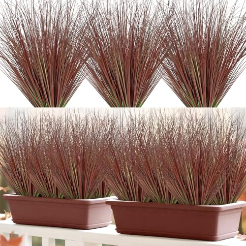 UXORSN 24 Piezas Otoño Plantas Artificiales Exterior 50cm Hierbas Artificial Resistentes a Los Rayos UV Hierba de Trigo Arbustos Otoño Plantas Artificiales Decorativas para Jardín Hogar Veranda, Rojo