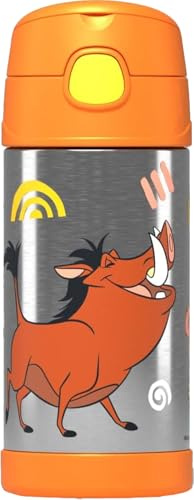 Thermos - Disney's Lion King Bottle (355ml) - BPA Free, Stainless Steel, Spill Proof, Pop-Up Straw, Disney Kids Flask with Personalised Name Labels & Carry Handle for 12-Hour Cold Drinks