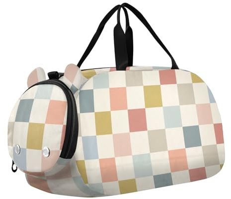 Tanztasche, Sporttasche für Mädchen und Jungen, buntes Karomuster, kariert, Reisetasche, Reisetasche mit Namen, Wochenendtasche