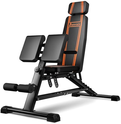 450KG Hantelbank Verstellbar mit Griff, Multifunktion Trainingsbank mit Kopfstütze, Sit-up-Flachbank, Verstellbare Bauchmuskelbank, Schrägbank, Römischer Stuhl Hantelbank, für Home Gym Ganzkörpertrai