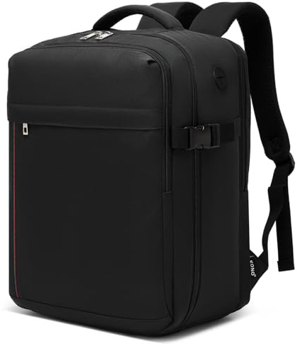 KONO Rucksack Handgepäck Flugzeug 40x30x20 Ryanair & Eurowings, Reiserucksack Damen Herren 24L Ultra-Leicht (500g) Mit USB-Ladeport Für Laptop Bis 15.6 Zoll, Schwarz