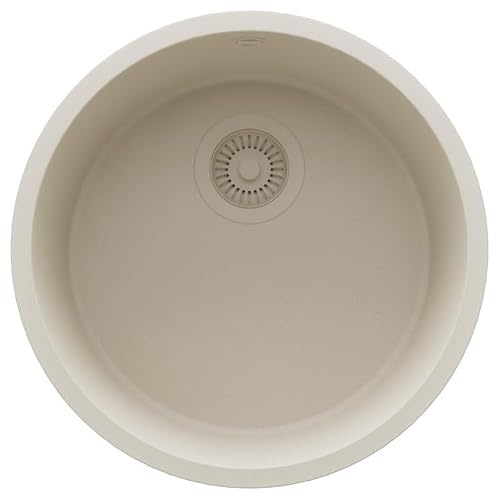 PRIMAGRAN Fregadero bajo Encimera al Mueble 50cm + Kit de desagüe, 46x46cm | Set: Kit de desagüe (sifón, válvula, rebosadero) + La Valeta 1 Seno para Cocina, Todo Beige