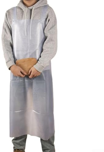 Grembiule in PVC impermeabile e a prova di olio per cucina, cucina, pulizia, giardinaggio, pesca, abbigliamento protettivo di grado industriale con collo regolabile (trasparente)