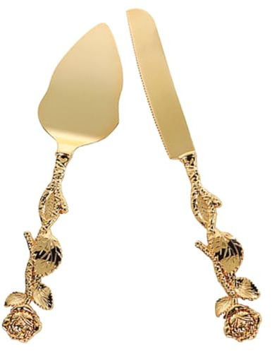 OSALADI Ensemble Coupe-Gâteau et Pelle à Gâteau en Alliage de Zinc Doré Couteau Dentelé pour Découpe Nette Spatule Polyvalente pour Fêtes Mariages et Anniversaires Service à Gâteau