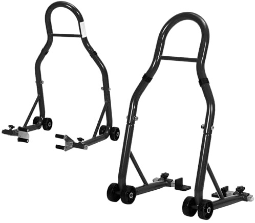 Garvee Motorcycle Stands Front and Rear, 900 LB Heavy Duty Front & Rear Wheel Lift Combo with Prong Adapters+L Adjustable Swingarm Spool, Universal Paddock Stands for Most Motorcycles, Black