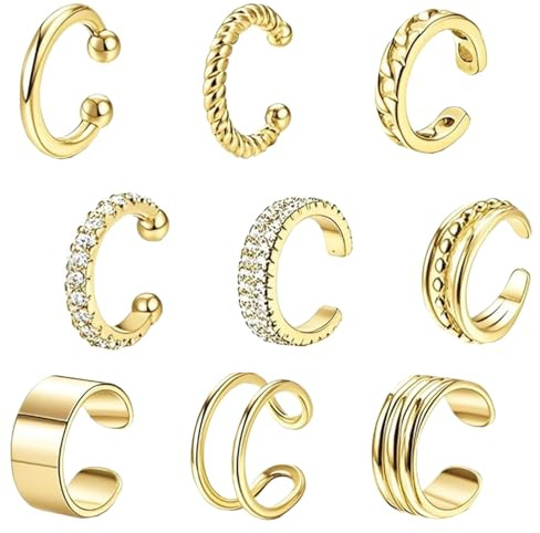 9 Pièces Faux Piercing Oreille Réglable Ear Cuff Boucle d'Oreille Clip