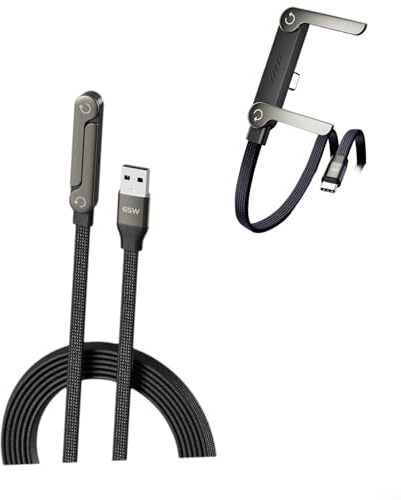 Chargeur de téléphone latéral, charge rapide 240W, support chargeur invisible USB C 2-en-1, câble de 1,5m/4,9ft de longueur avec support de téléphone intégré pour smartphones et tablettes (65W A-C)