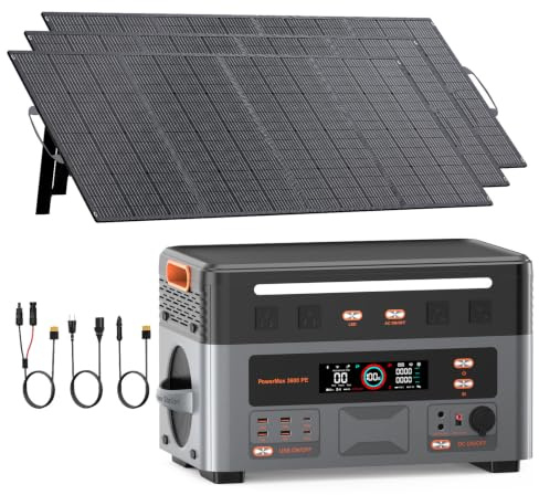 IEE 3200W Solargenerator P3200 mit 3x200W Solarpanel, 2048Wh Tragbare Powerstation, LiFePO4 Akku, 0–80% in 45 Min.Laden, APP, 16 Anschlüsse, Portable Power Station für Camping/Wohnmobile/Notstrom 1