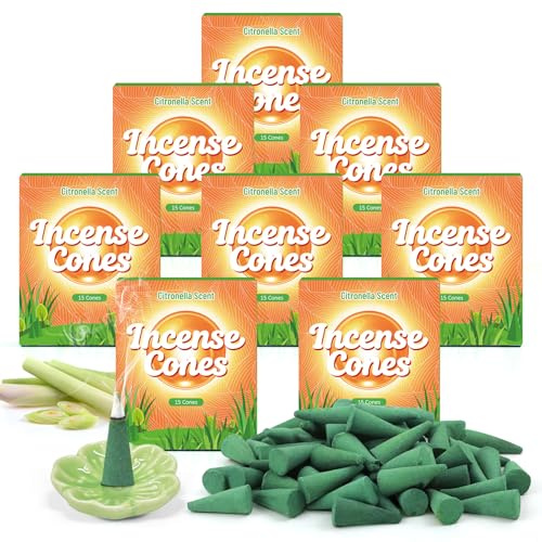 DERDUFT Citronella Incense Cones 120 Pack with Ceramic Incense Holder